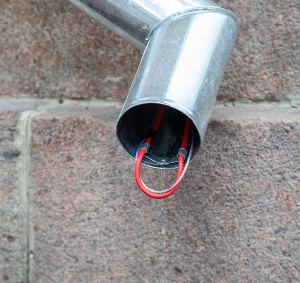 heating cable installed in downspout